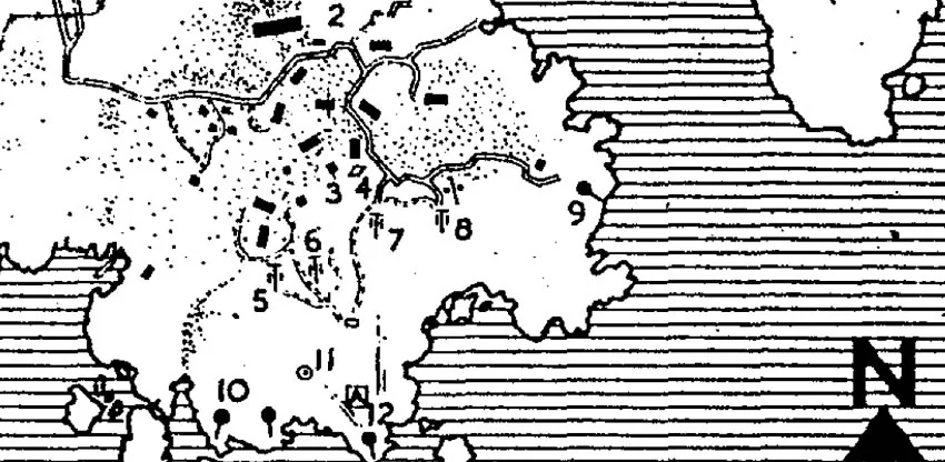 Historisk oversiktskart over installasjoner på Marivold